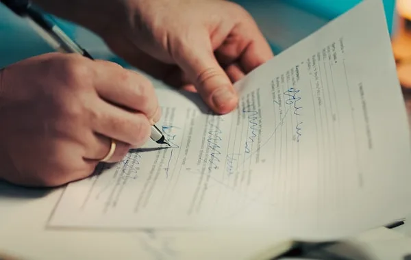 Signing a contract with a pen